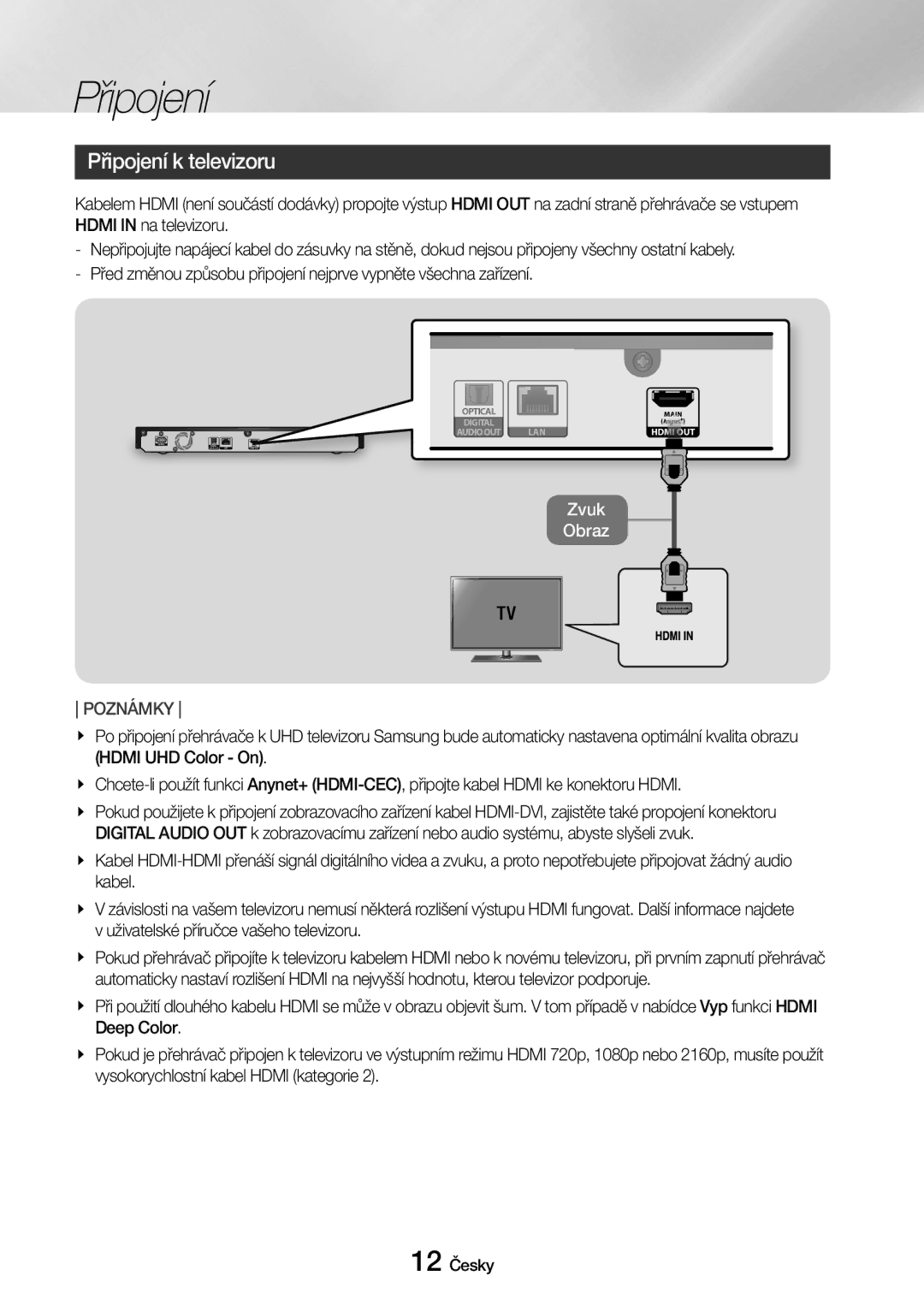 Samsung UBD-M7500/EN manual Připojení k televizoru 