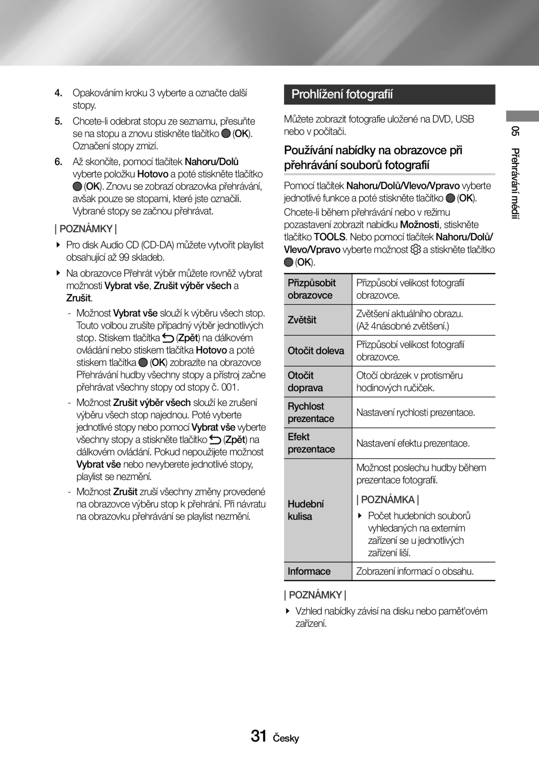 Samsung UBD-M7500/EN manual Prohlížení fotografií 