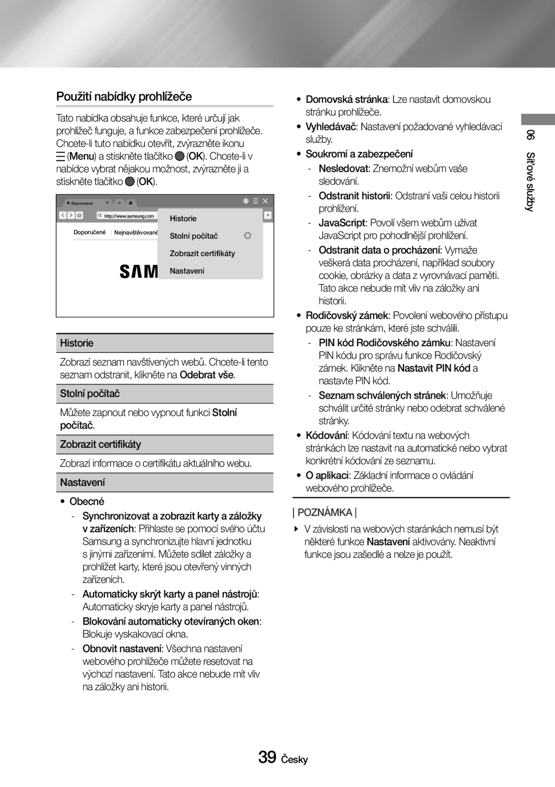 Samsung UBD-M7500/EN manual Použití nabídky prohlížeče, Prohlížení, Historie 