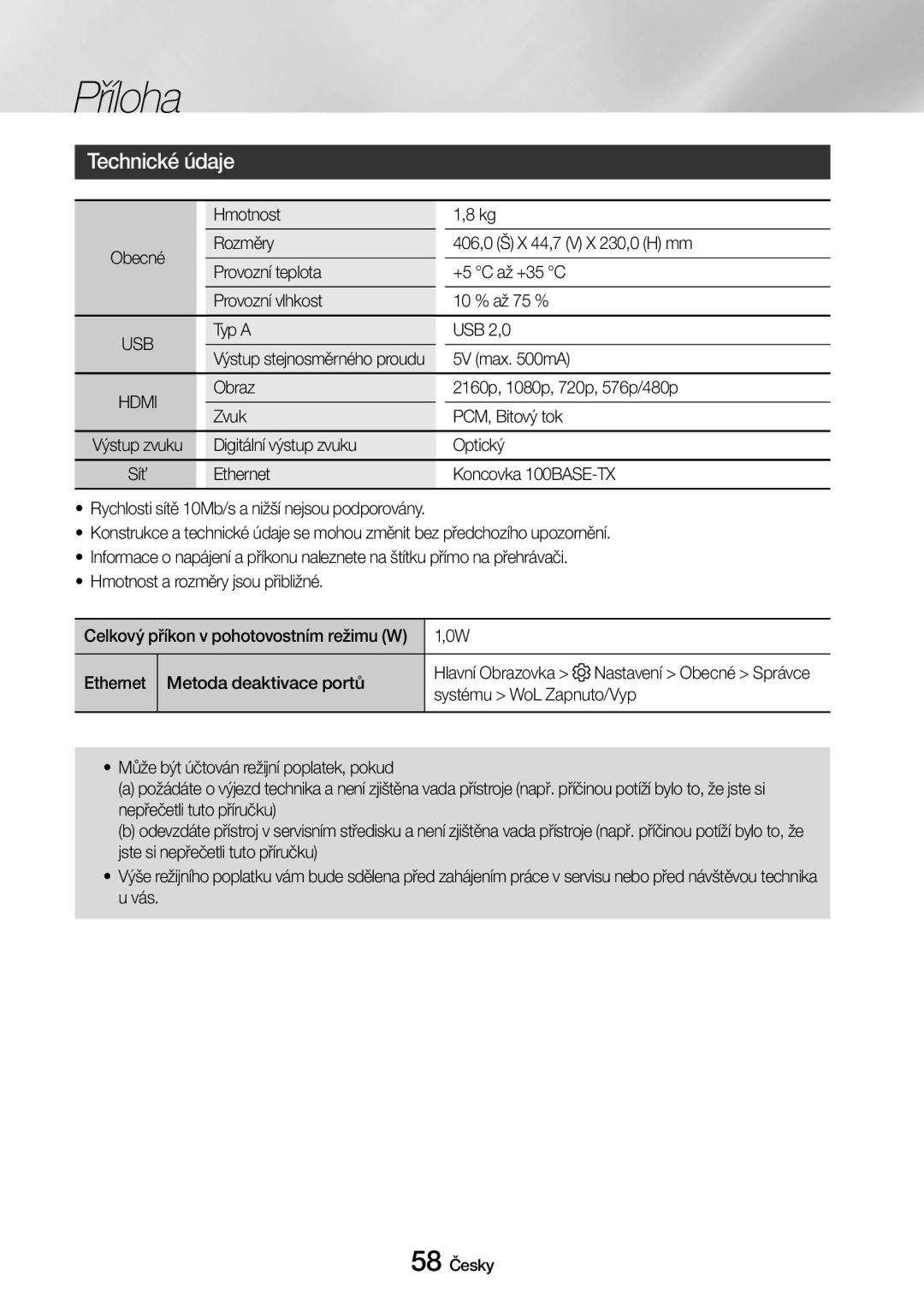 Samsung UBD-M7500/EN manual Technické údaje 