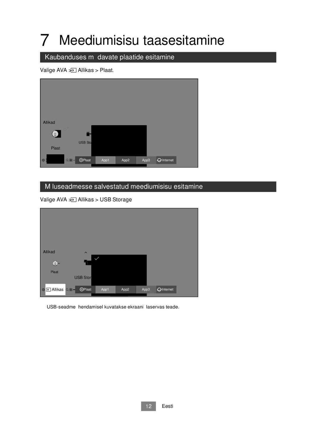 Samsung UBD-M7500/EN manual Meediumisisu taasesitamine, Kaubanduses müüdavate plaatide esitamine, Valige AVA Allikas Plaat 