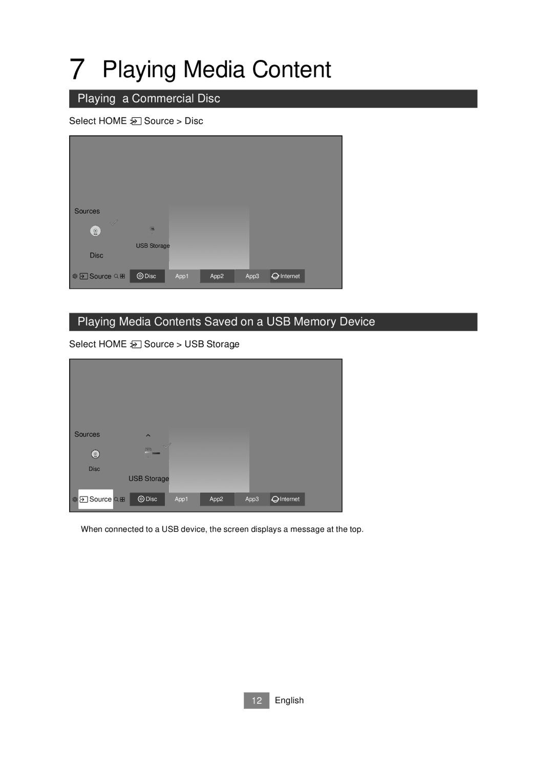 Samsung UBD-M7500/EN manual Playing a Commercial Disc, Playing Media Contents Saved on a USB Memory Device 