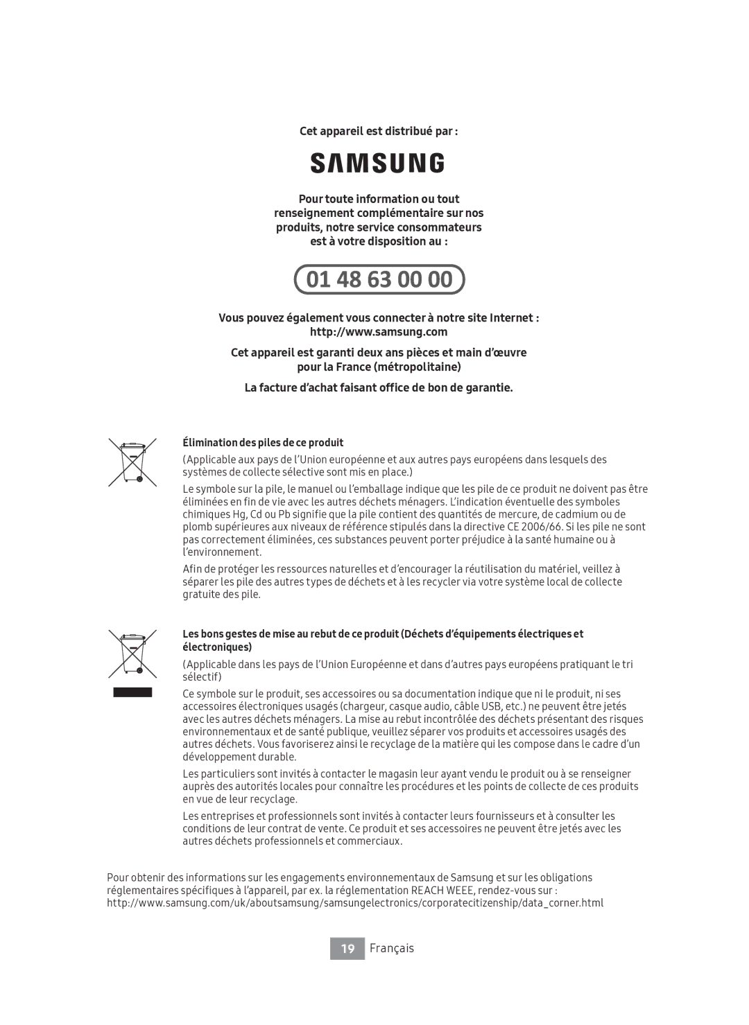 Samsung UBD-M7500/EN manual Élimination des piles de ce produit 