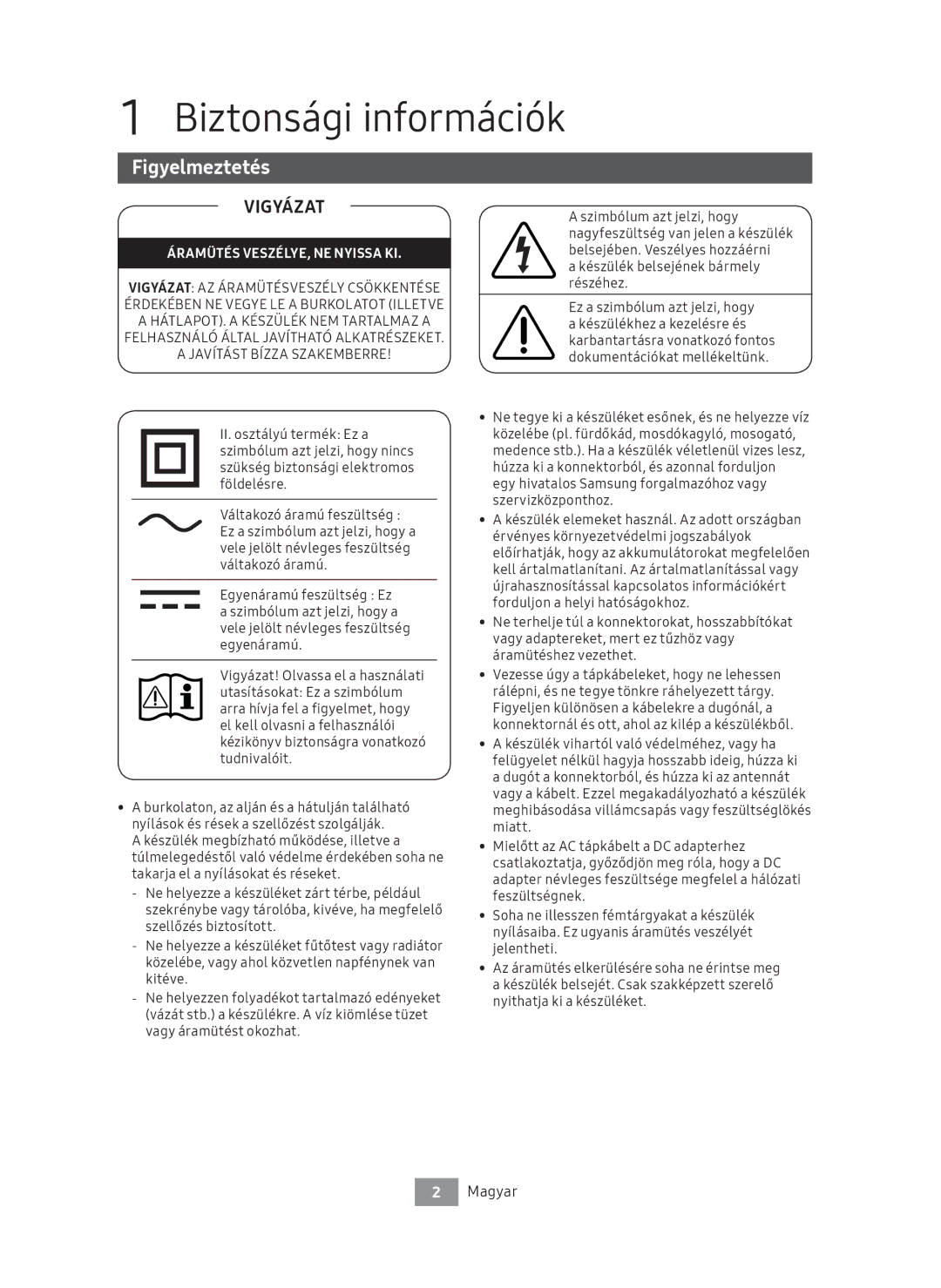 Samsung UBD-M7500/EN manual Biztonsági információk, Figyelmeztetés, Magyar 