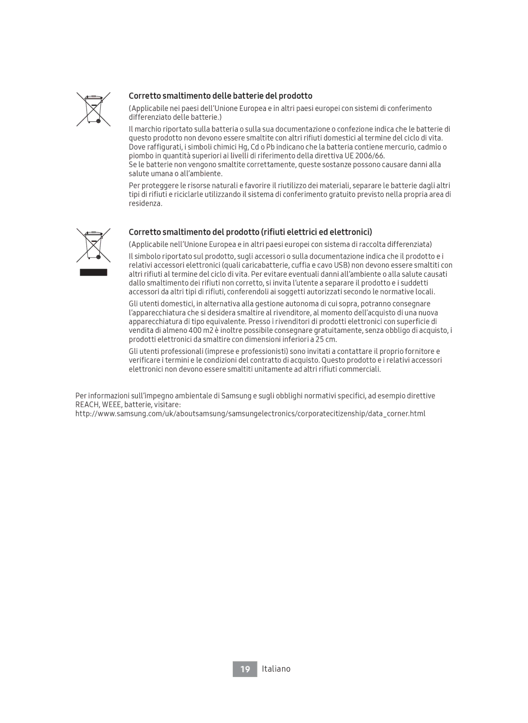 Samsung UBD-M7500/EN manual Corretto smaltimento delle batterie del prodotto 