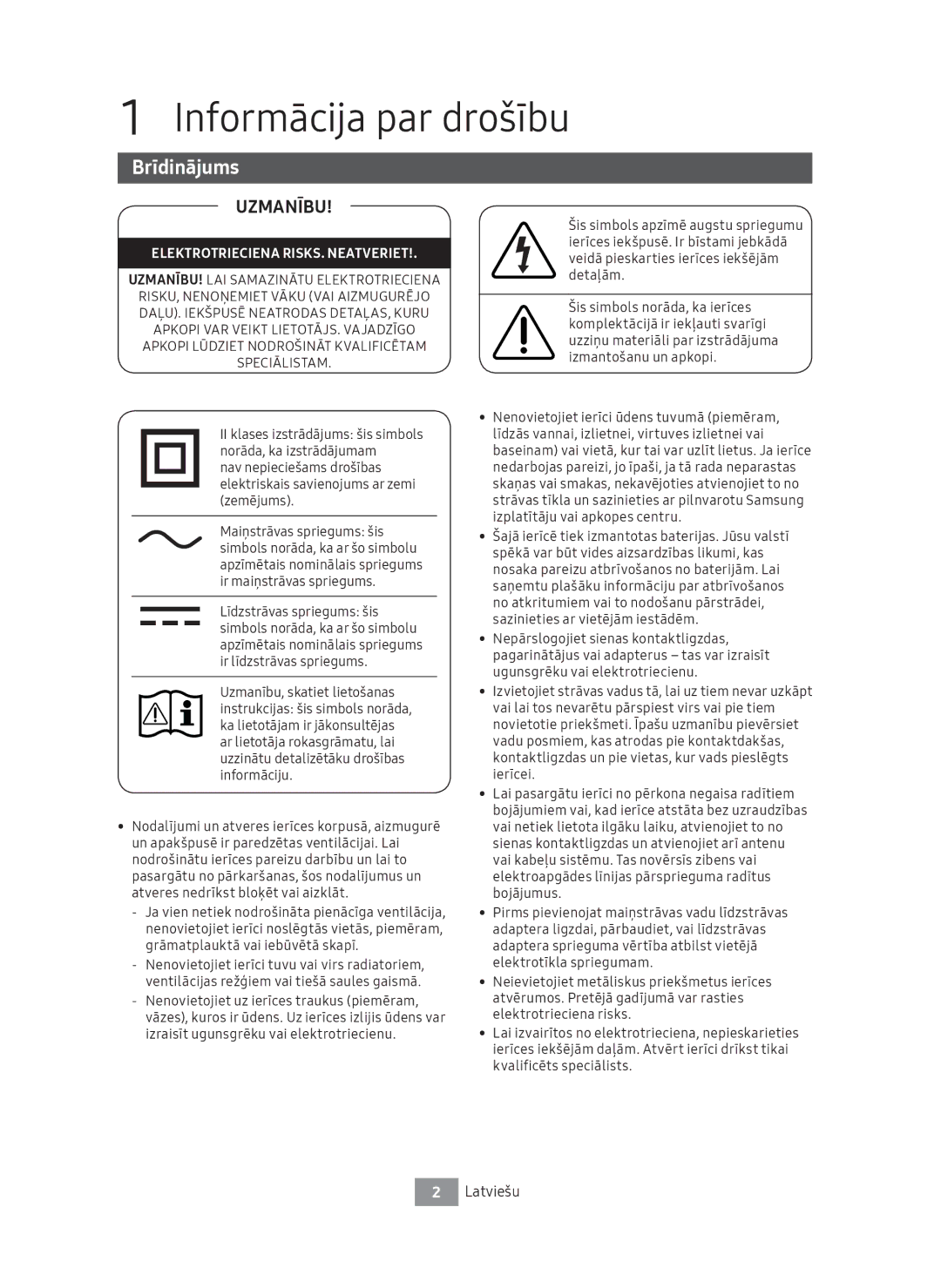 Samsung UBD-M7500/EN manual Informācija par drošību, Brīdinājums, Latviešu 