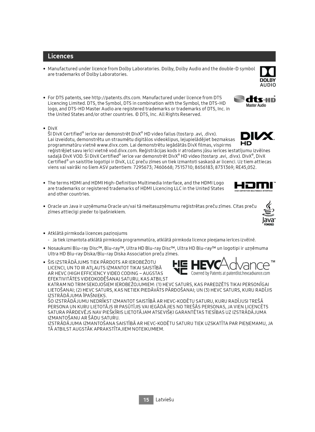 Samsung UBD-M7500/EN manual Licences 