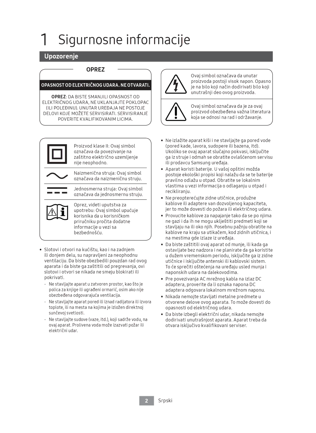 Samsung UBD-M7500/EN manual Srpski, Oprez DA Biste Smanjili Opasnost OD 