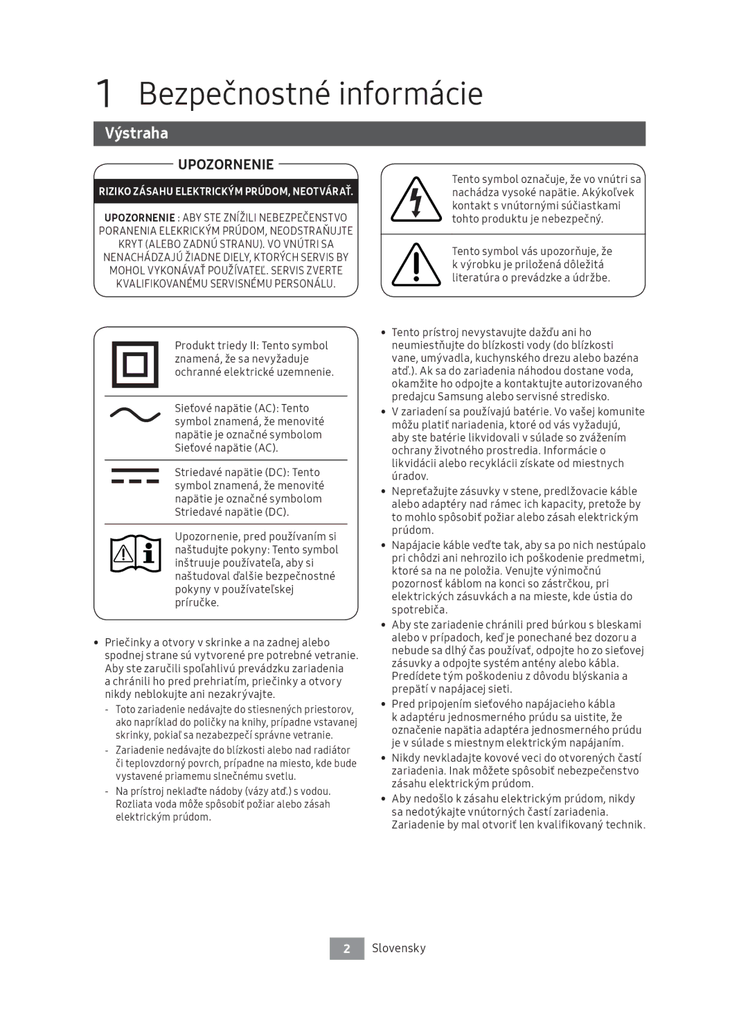 Samsung UBD-M7500/EN manual Bezpečnostné informácie, Výstraha, Slovensky 