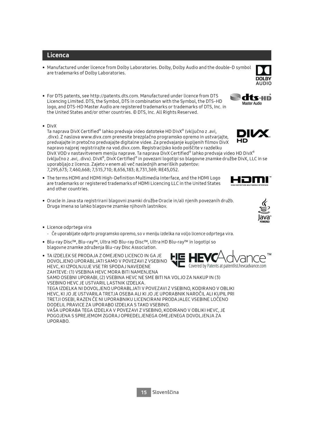 Samsung UBD-M7500/EN manual Licenca 