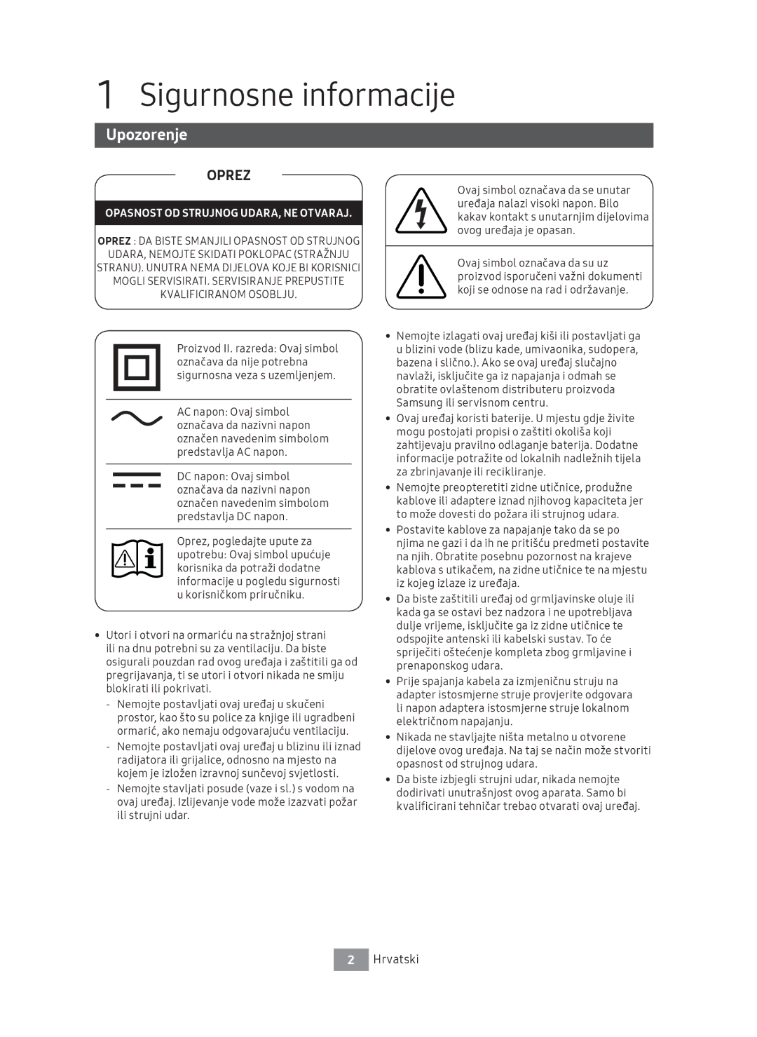 Samsung UBD-M7500/EN manual Sigurnosne informacije, Upozorenje, Hrvatski 