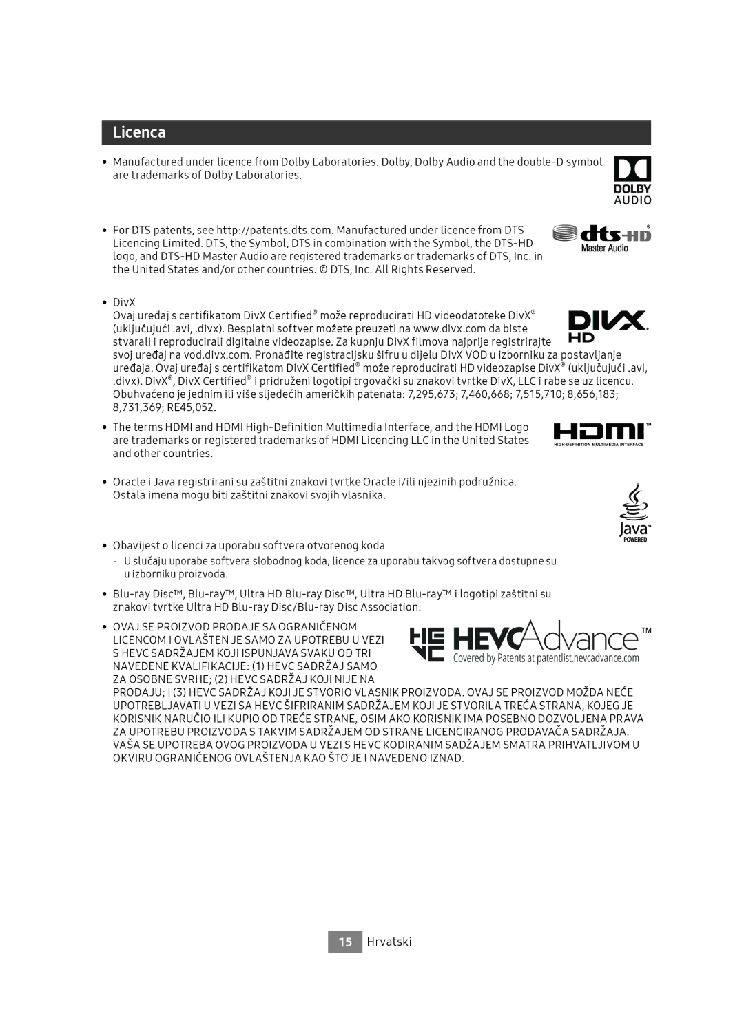 Samsung UBD-M7500/EN manual Licenca 