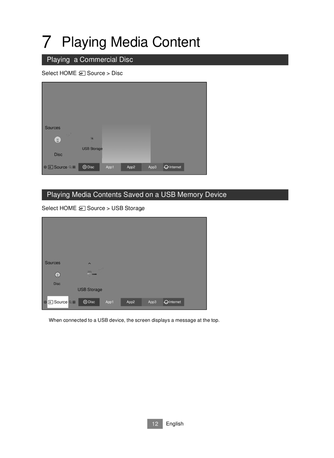 Samsung UBD-M7500/EN manual Playing a Commercial Disc, Playing Media Contents Saved on a USB Memory Device 