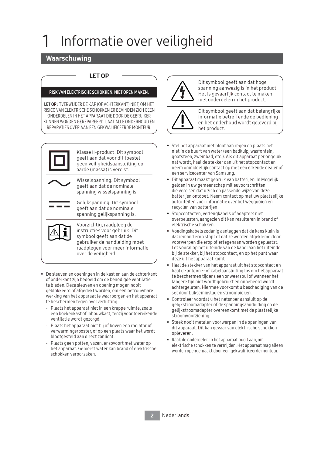 Samsung UBD-M7500/EN manual Informatie over veiligheid, Waarschuwing 