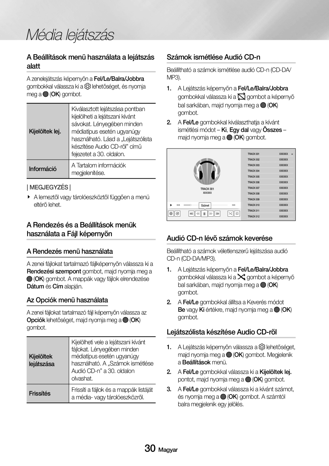 Samsung UBD-M7500/EN manual Beállítások menü használata a lejátszás alatt, Számok ismétlése Audió CD-n 