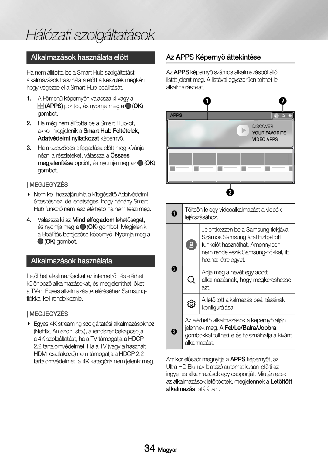 Samsung UBD-M7500/EN manual Alkalmazások használata előtt, Az Apps Képernyő áttekintése 