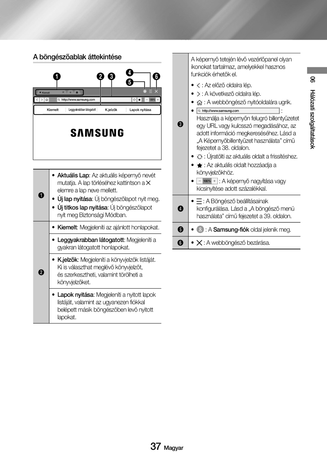 Samsung UBD-M7500/EN manual Böngészőablak áttekintése 