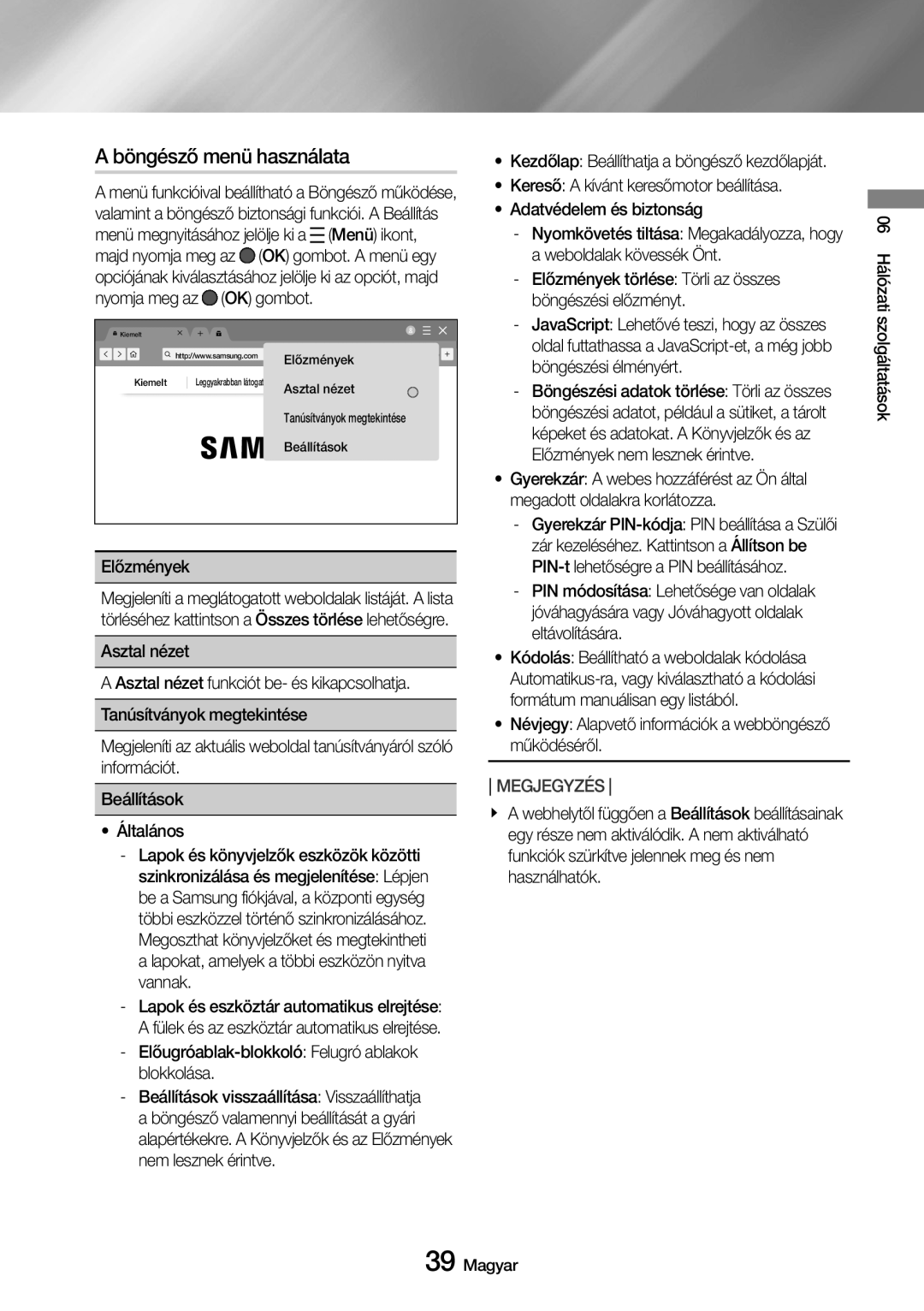 Samsung UBD-M7500/EN manual Böngésző menü használata, Be a Samsung fiókjával 