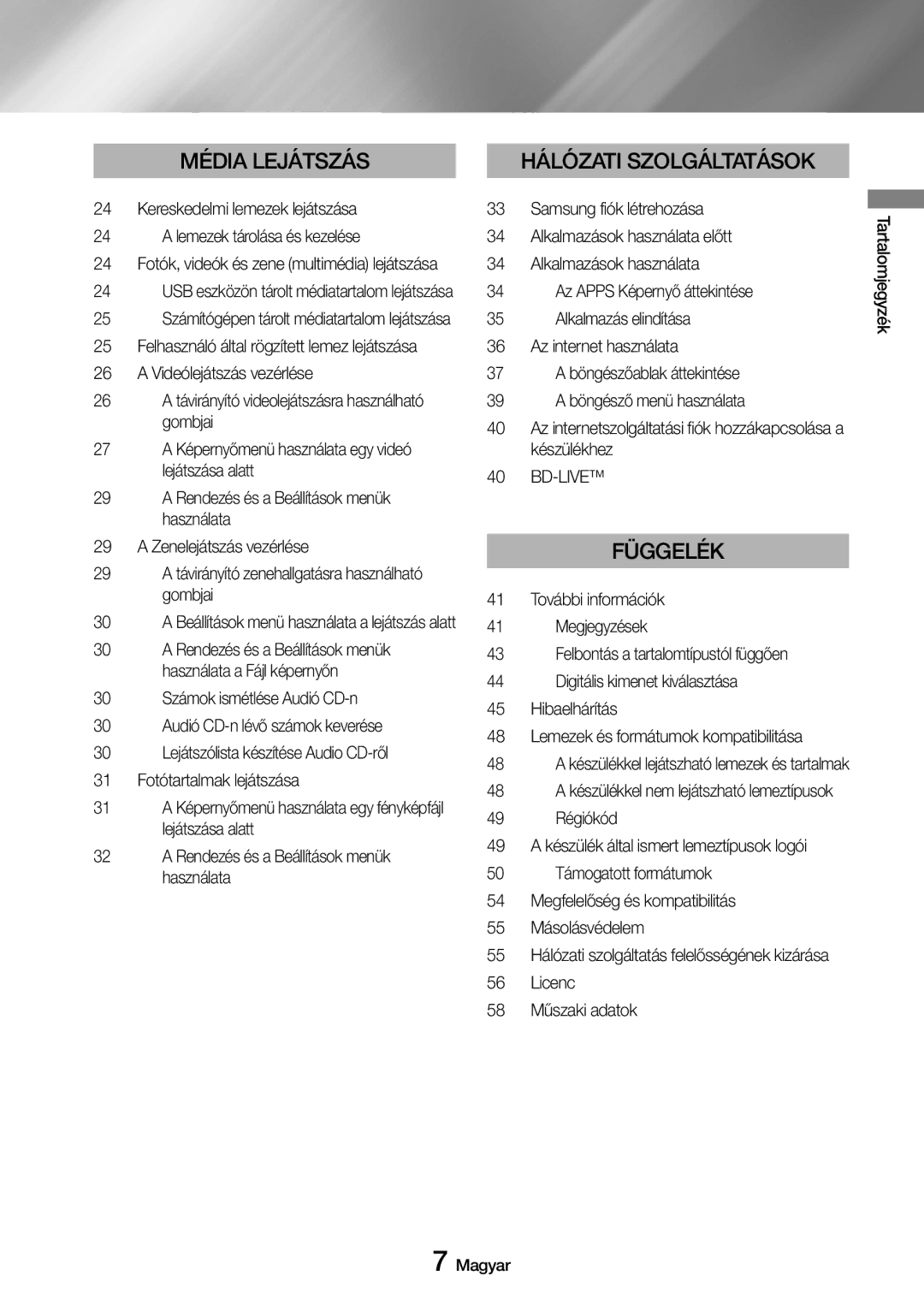 Samsung UBD-M7500/EN manual Bd-Live, Licenc 58 Műszaki adatok 