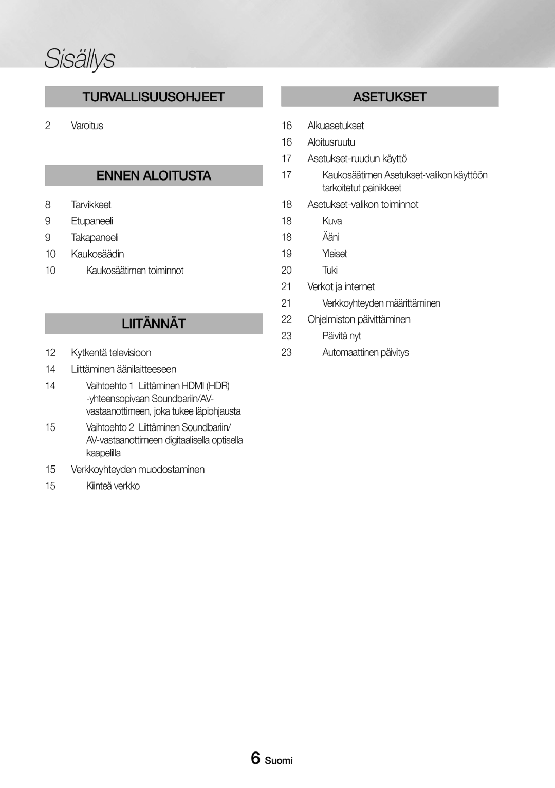 Samsung UBD-M7500/XE manual Sisällys 