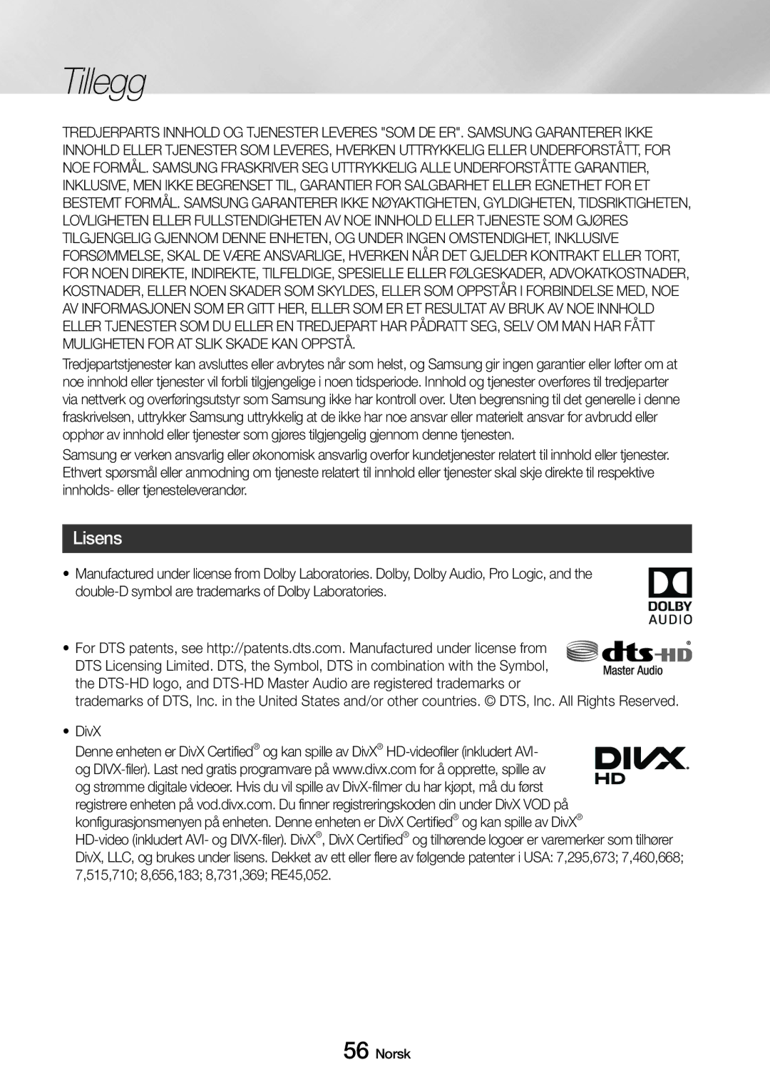 Samsung UBD-M7500/XE manual Lisens 