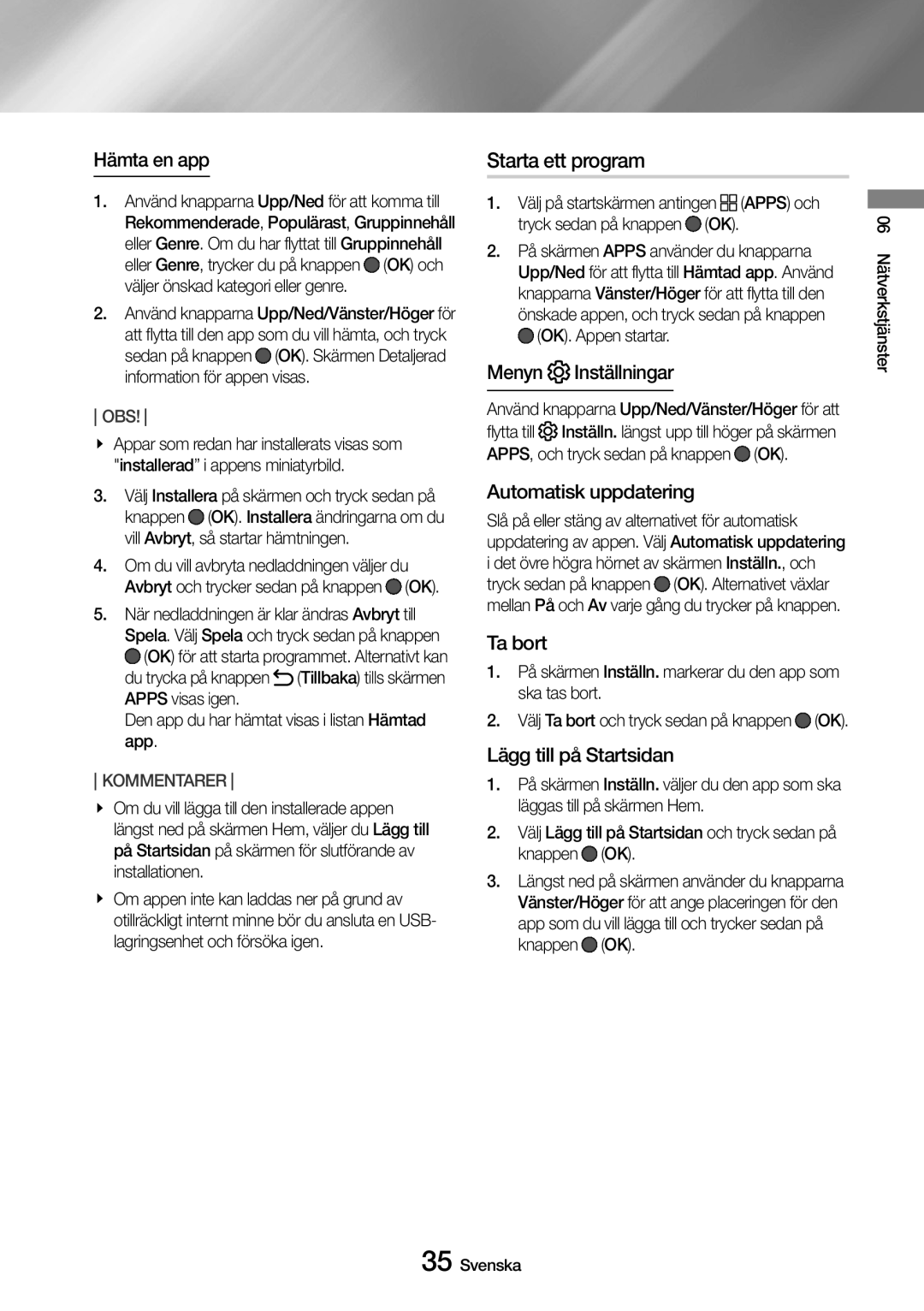 Samsung UBD-M7500/XE manual Starta ett program 