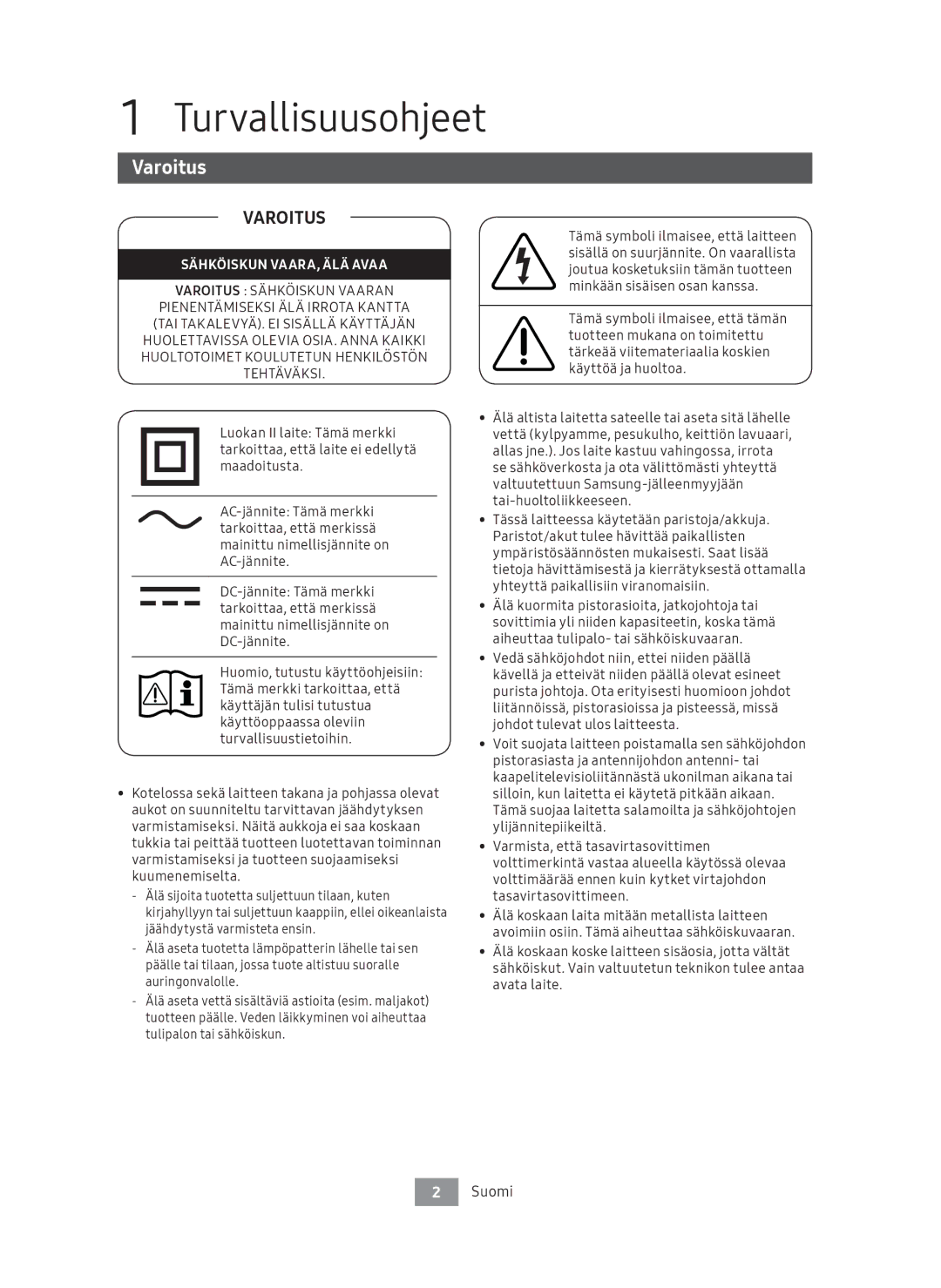 Samsung UBD-M7500/XE manual Turvallisuusohjeet, Varoitus 