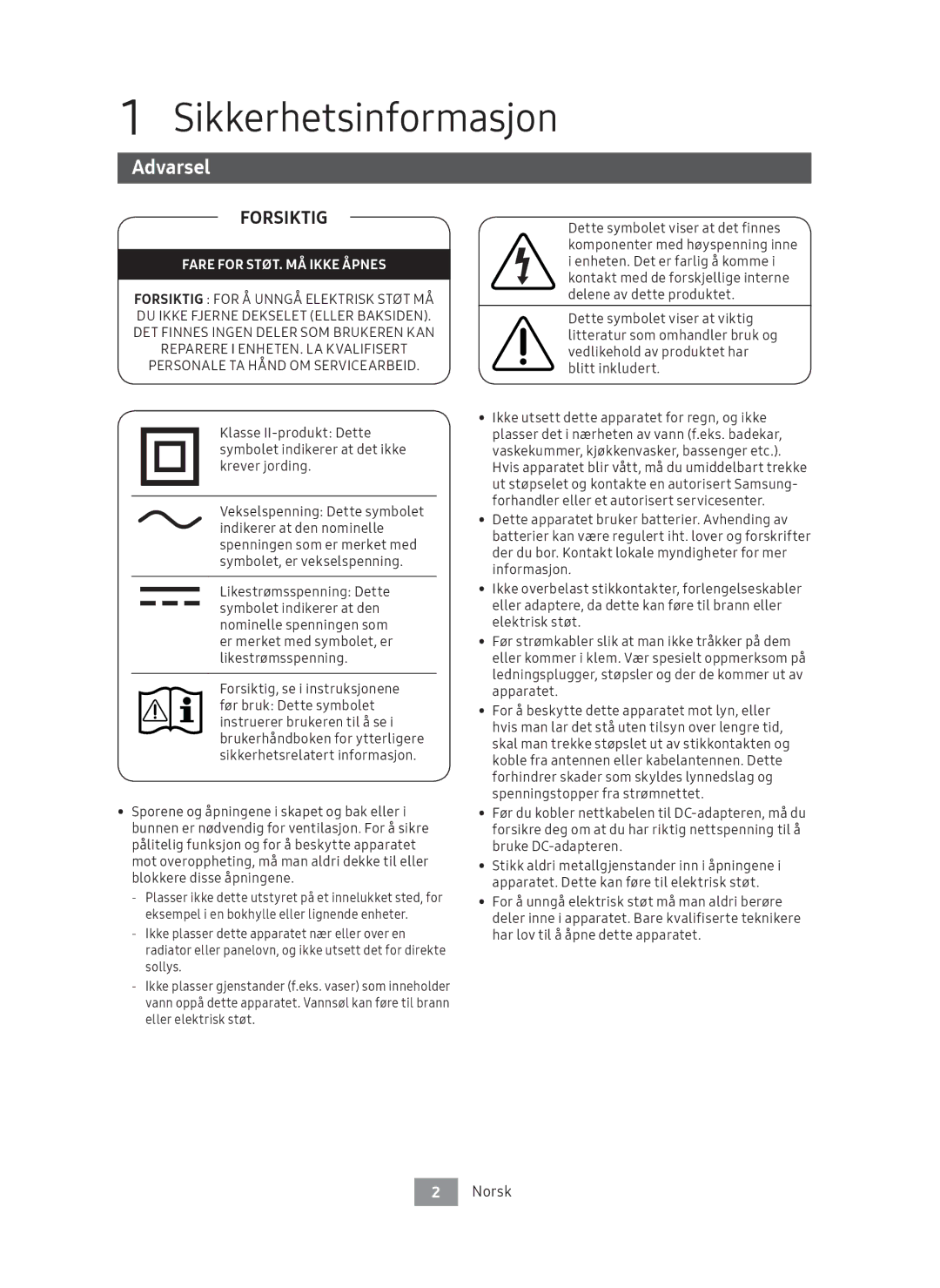 Samsung UBD-M7500/XE manual Sikkerhetsinformasjon, Forsiktig 