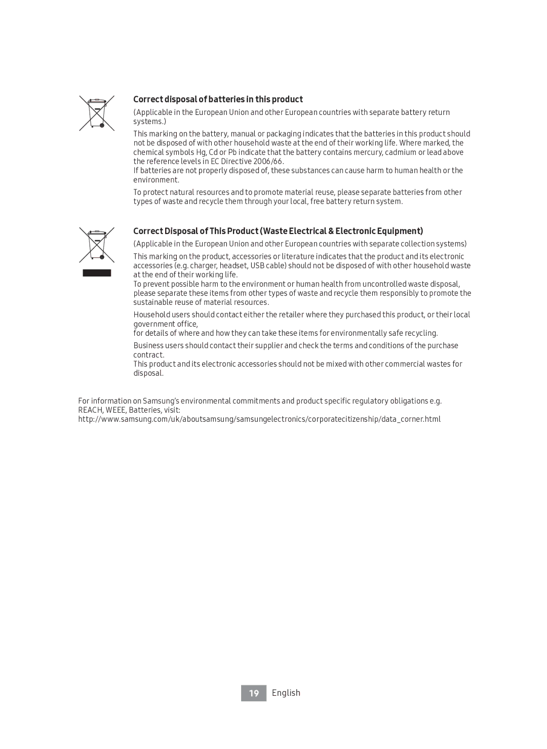 Samsung UBD-M7500/ZF manual Correct disposal of batteries in this product 