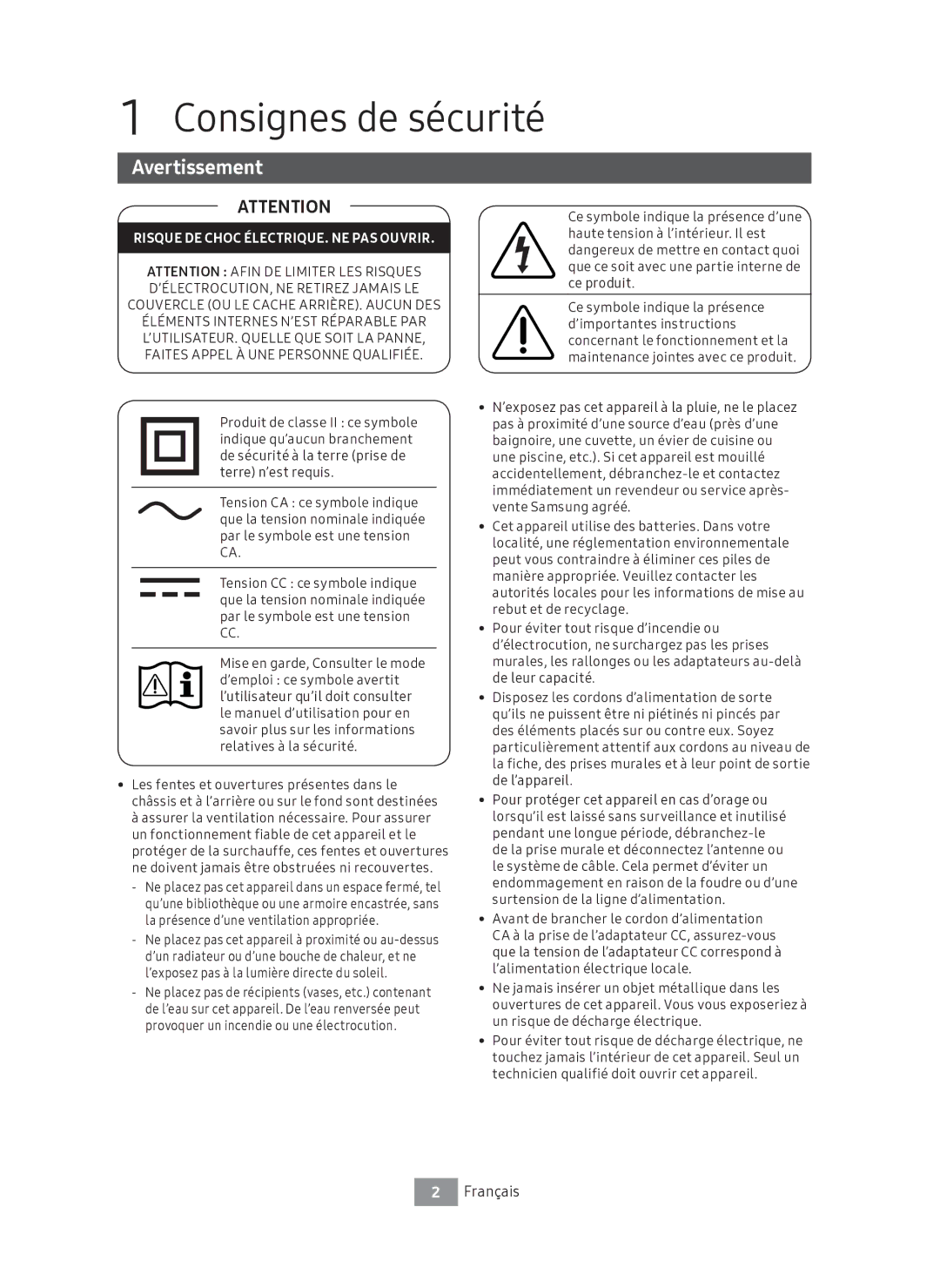 Samsung UBD-M7500/ZF manual Consignes de sécurité, Avertissement 