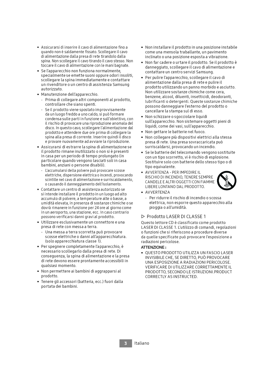 Samsung UBD-M7500/ZF manual ▷▷ Prodotto Laser DI Classe, Avvertenza, Attenzione 