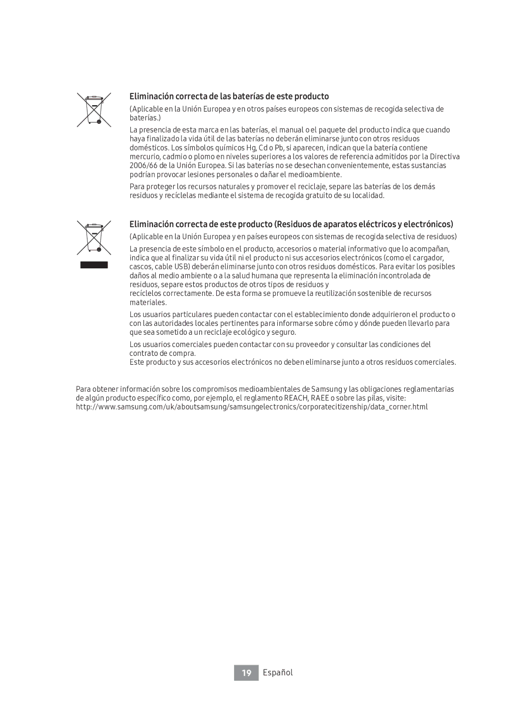 Samsung UBD-M7500/ZF manual Eliminación correcta de las baterías de este producto 