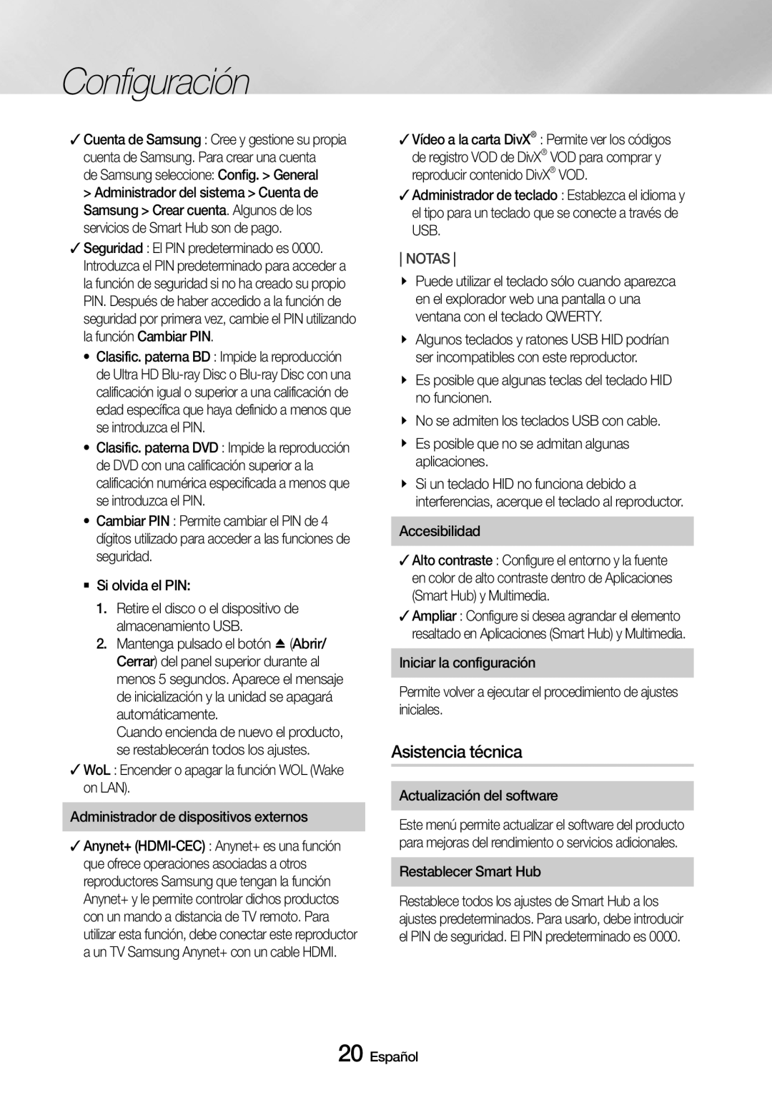 Samsung UBD-M7500/ZF manual Asistencia técnica, Aplicaciones, Accesibilidad 