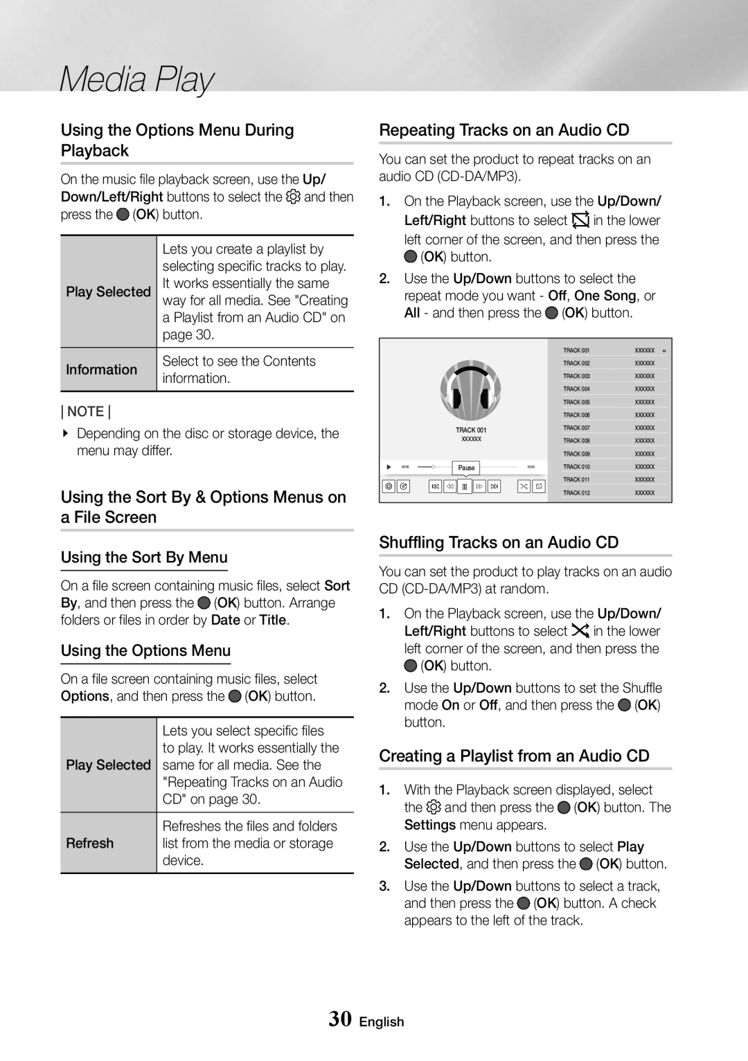 Samsung UBD-M7500/EN manual Using the Options Menu During Playback, Using the Sort By & Options Menus on a File Screen 