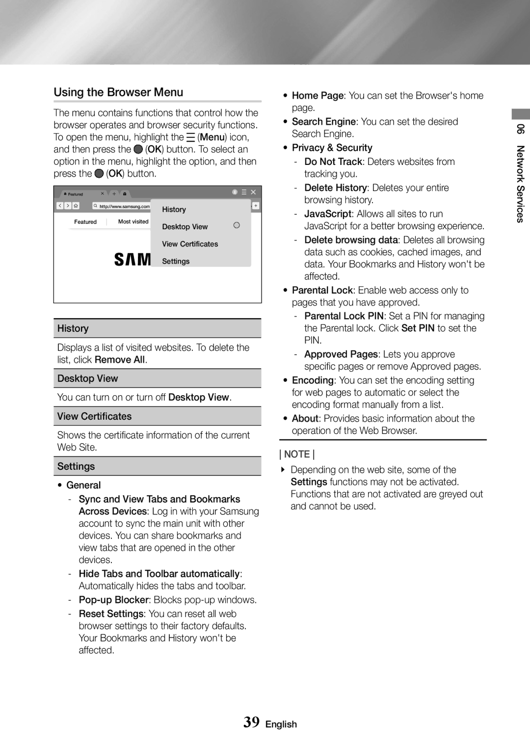 Samsung UBD-M7500/XE, UBD-M7500/ZG, UBD-M7500/ZF, UBD-M7500/EN manual Using the Browser Menu 