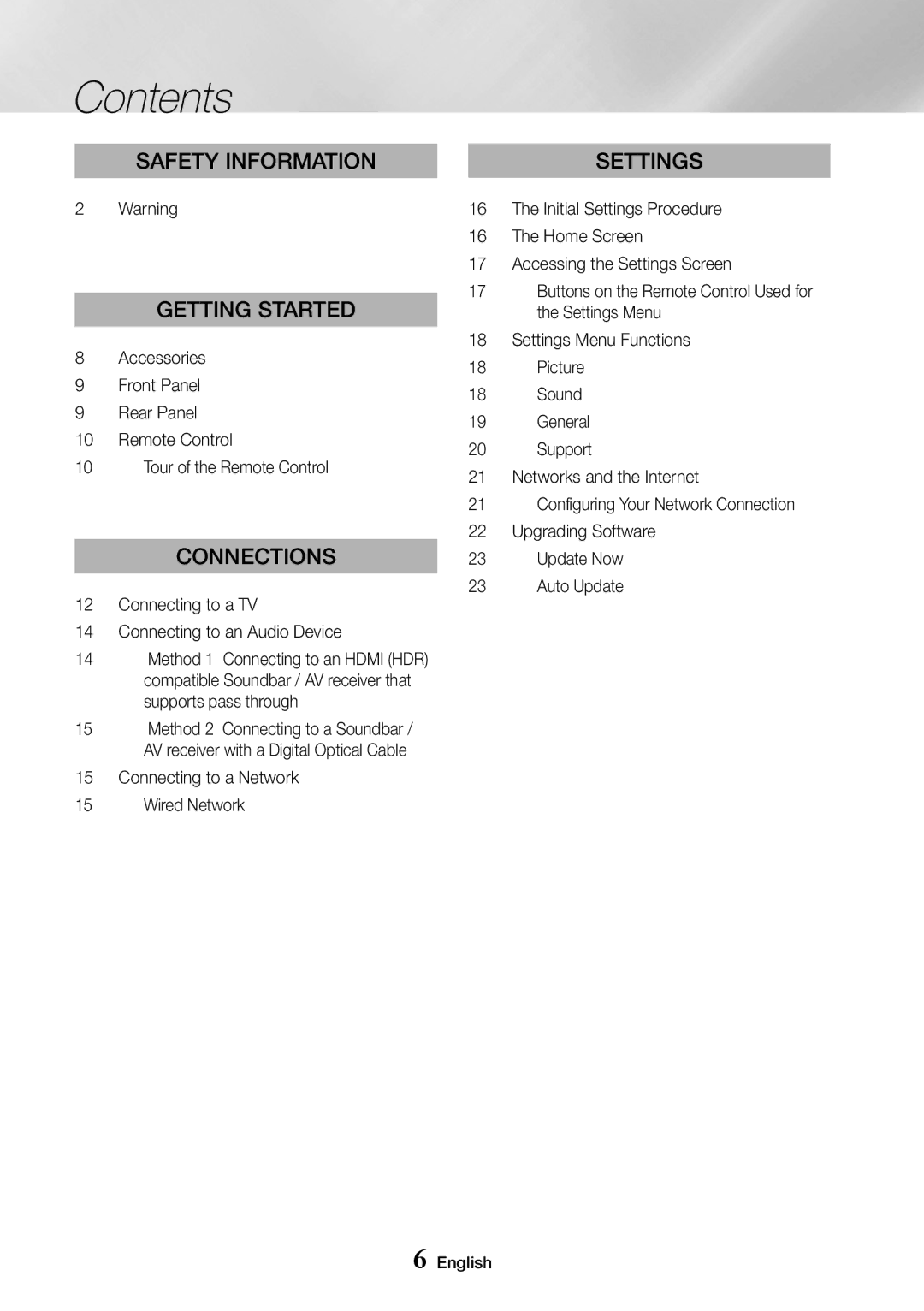 Samsung UBD-M7500/EN, UBD-M7500/ZG, UBD-M7500/ZF, UBD-M7500/XE manual Contents 