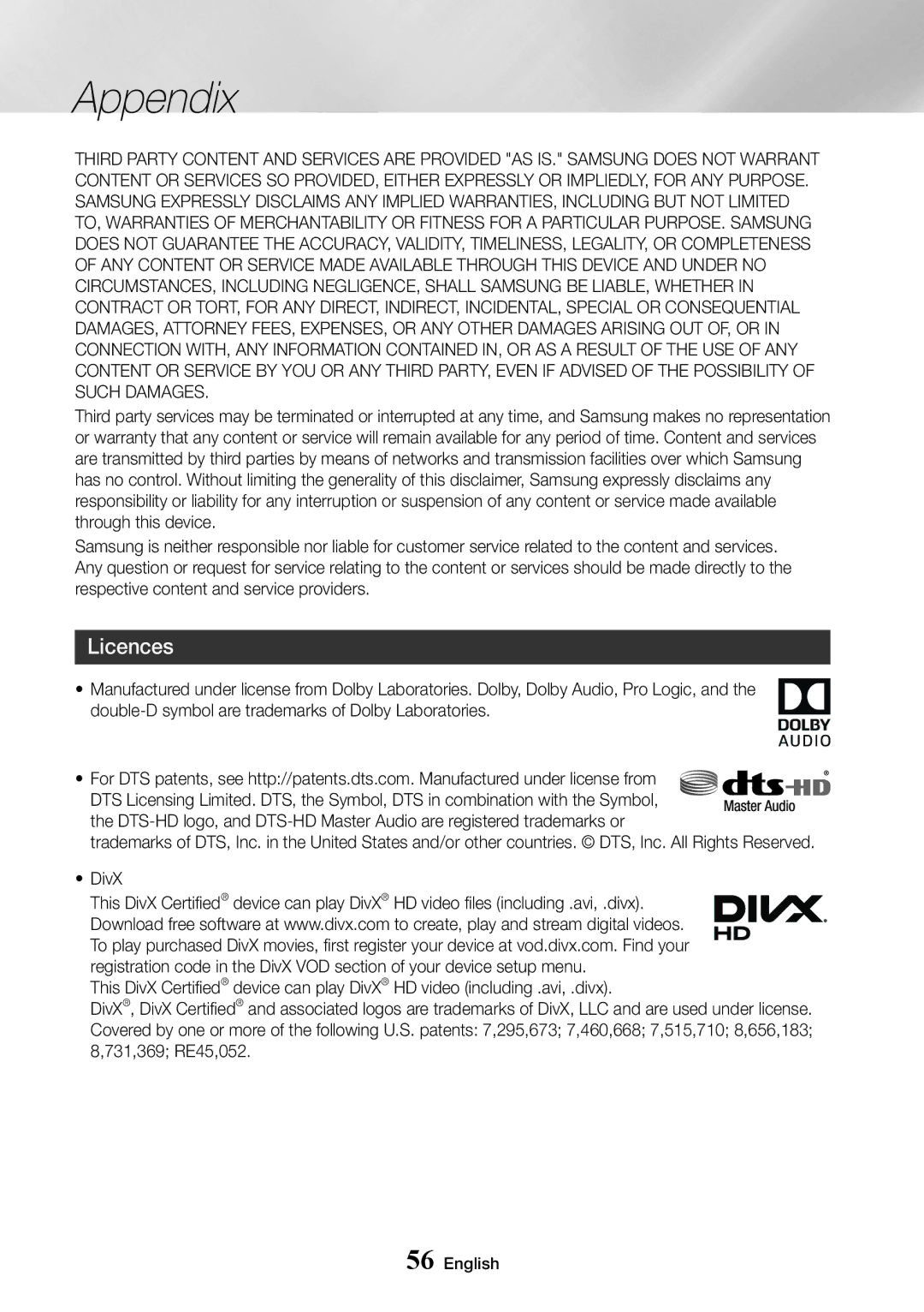 Samsung UBD-M7500/ZG, UBD-M7500/ZF, UBD-M7500/EN, UBD-M7500/XE manual Licences 