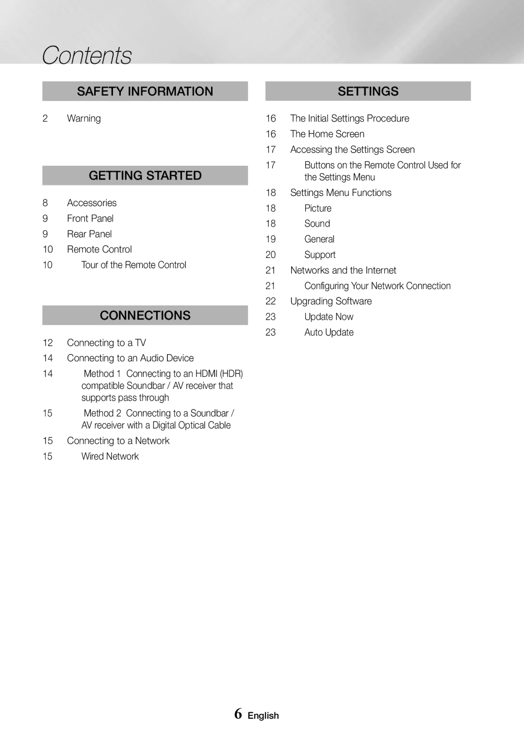 Samsung UBD-M7500/EN, UBD-M7500/ZG, UBD-M7500/ZF, UBD-M7500/XE manual Contents 