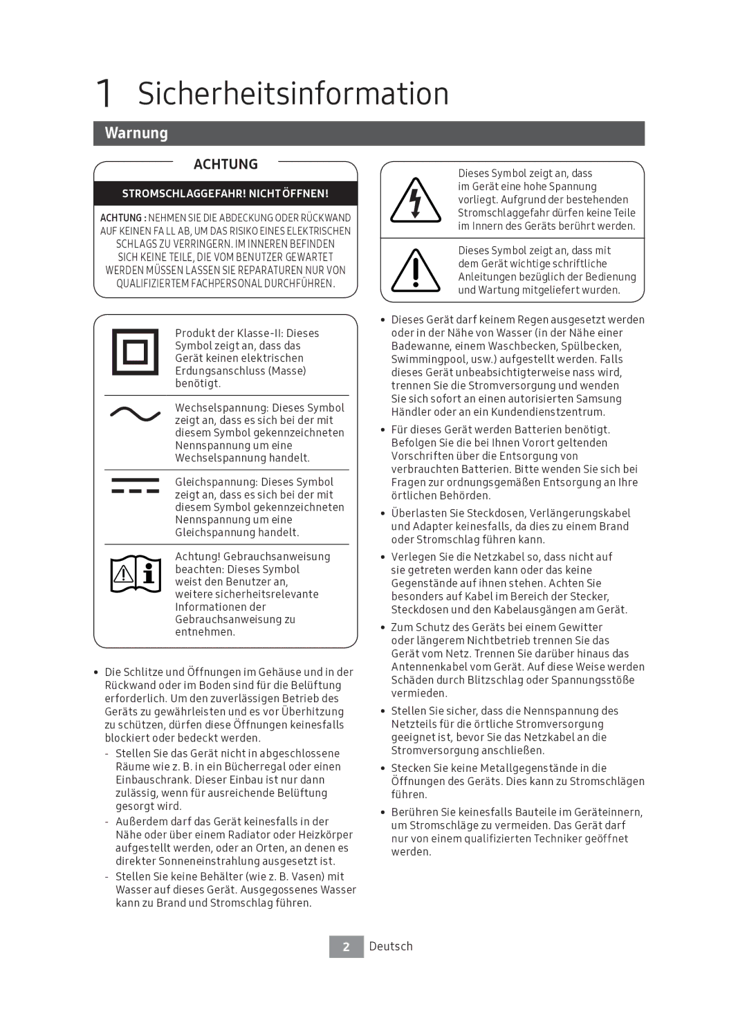 Samsung UBD-M7500/ZG manual Sicherheitsinformation, Warnung 