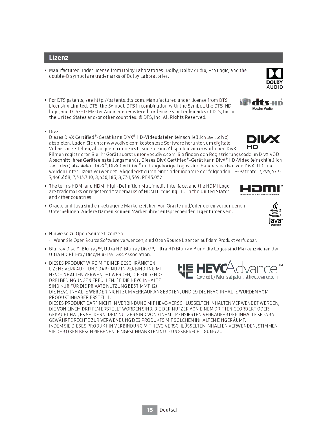 Samsung UBD-M7500/ZG manual Lizenz 