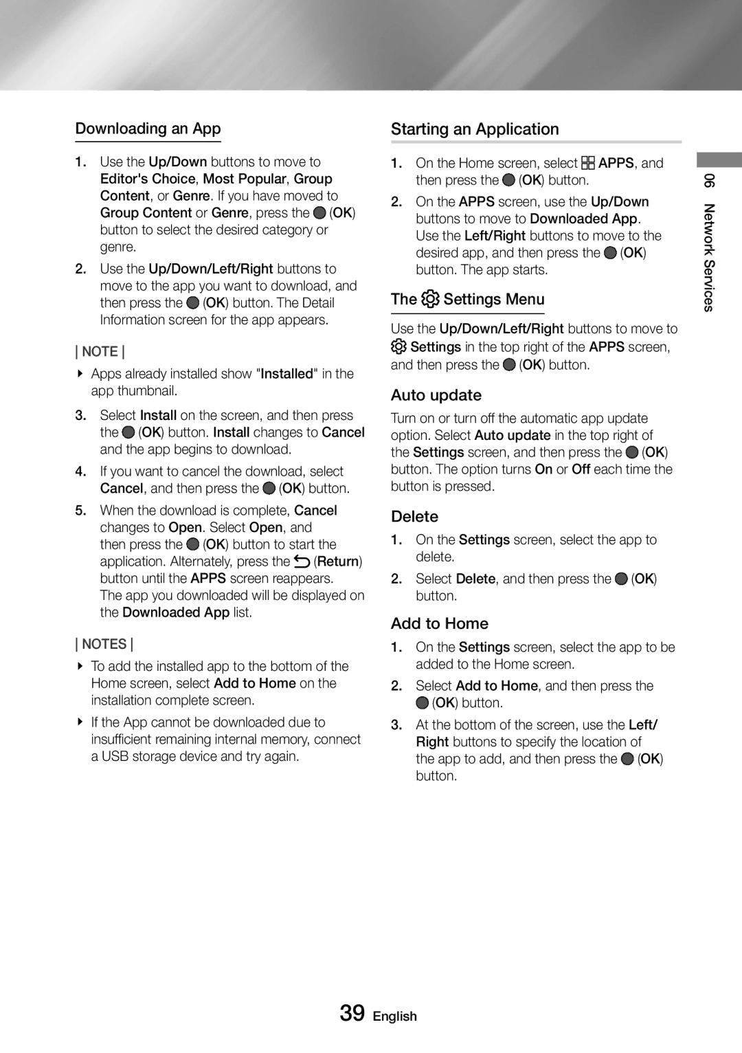 Samsung UBD-M8500/XE, UBD-M8500/EN, UBD-M8500/ZG, UBD-M8500/ZF manual Starting an Application 