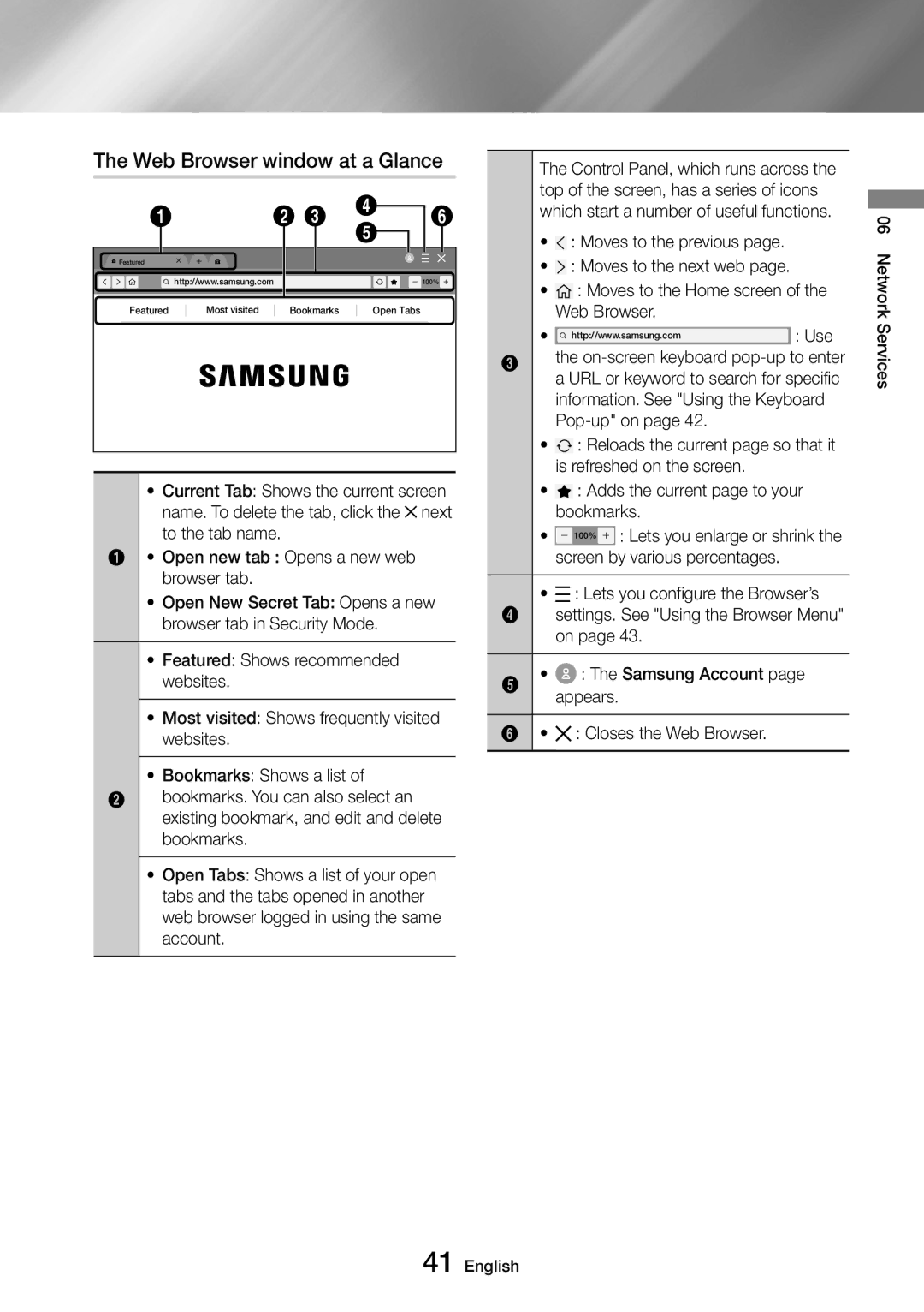 Samsung UBD-M8500/ZG, UBD-M8500/EN, UBD-M8500/ZF, UBD-M8500/XE manual Web Browser window at a Glance 