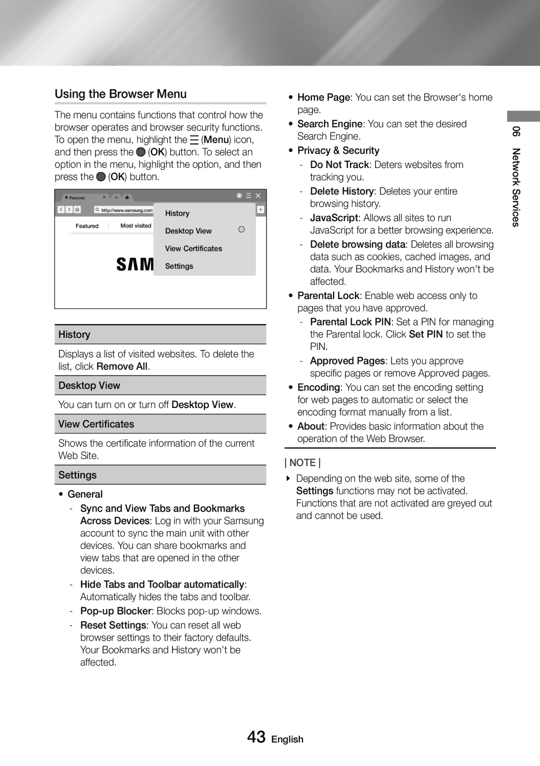 Samsung UBD-M8500/XE, UBD-M8500/EN, UBD-M8500/ZG, UBD-M8500/ZF manual Using the Browser Menu 