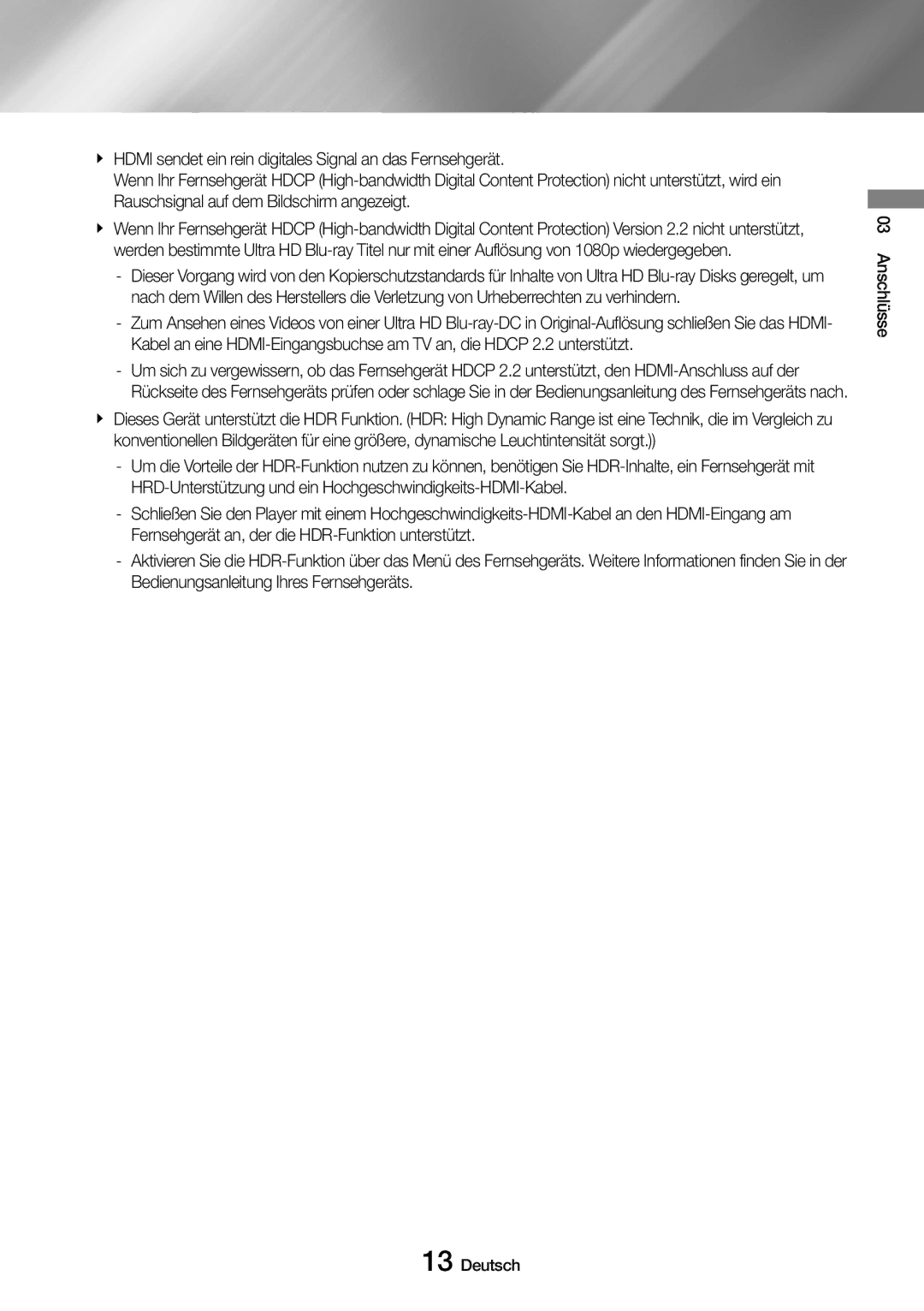 Samsung UBD-M8500/ZG, UBD-M8500/EN manual Anschlüsse Deutsch 
