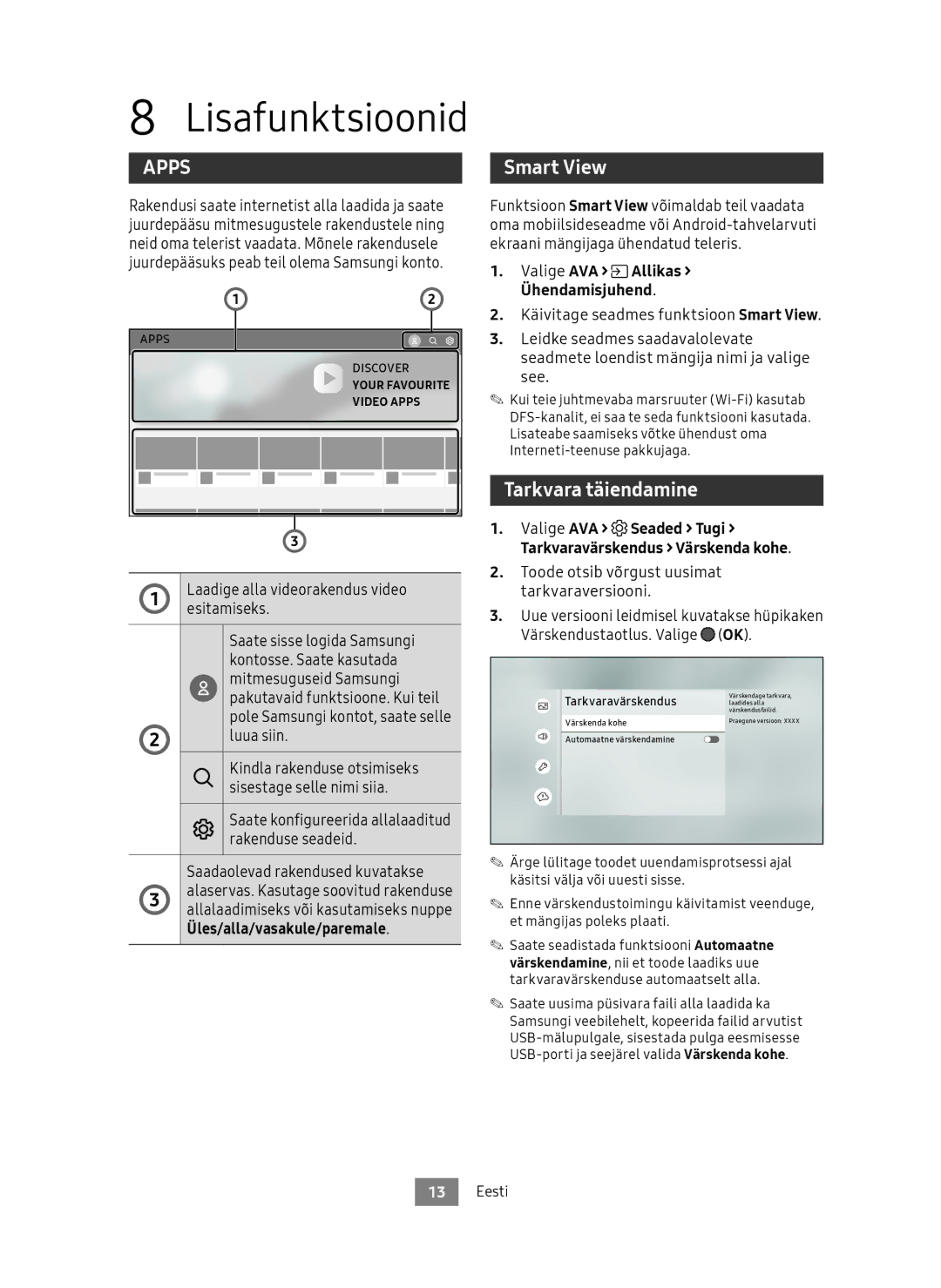 Samsung UBD-M8500/EN Lisafunktsioonid, Tarkvara täiendamine, Valige AVA Allikas Ühendamisjuhend, Värskendustaotlus. Valige 