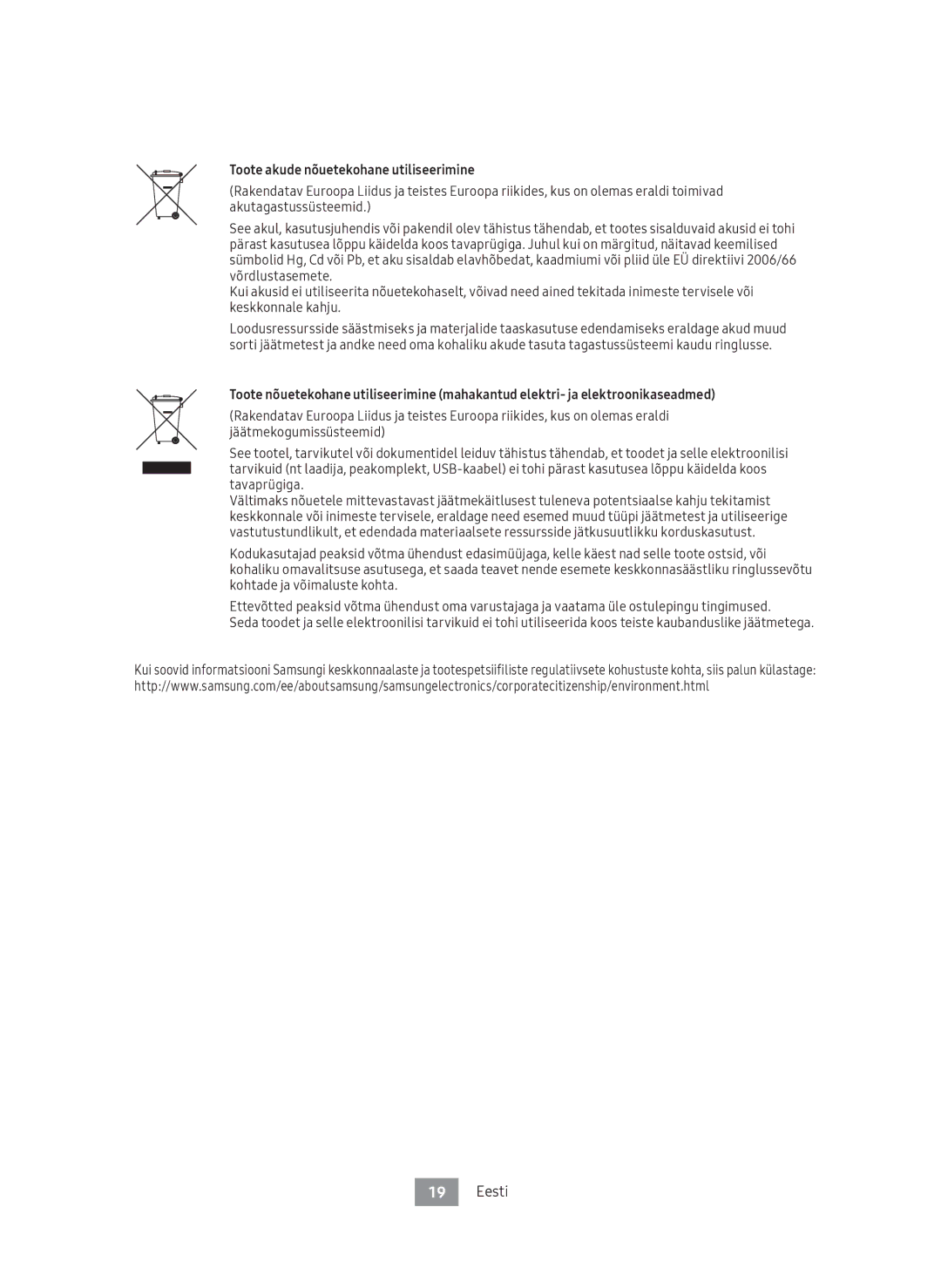 Samsung UBD-M8500/EN, UBD-M8500/ZG manual Toote akude nõuetekohane utiliseerimine 