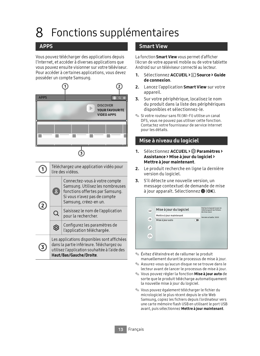 Samsung UBD-M8500/EN, UBD-M8500/ZG manual Fonctions supplémentaires, Mise à niveau du logiciel 