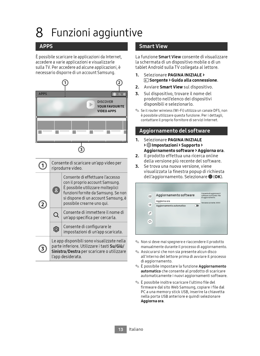 Samsung UBD-M8500/ZG, UBD-M8500/EN manual Funzioni aggiuntive, Aggiornamento del software, Possibile crearne uno qui 