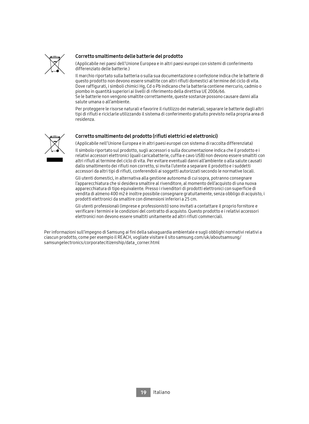 Samsung UBD-M8500/ZG, UBD-M8500/EN manual Corretto smaltimento delle batterie del prodotto 