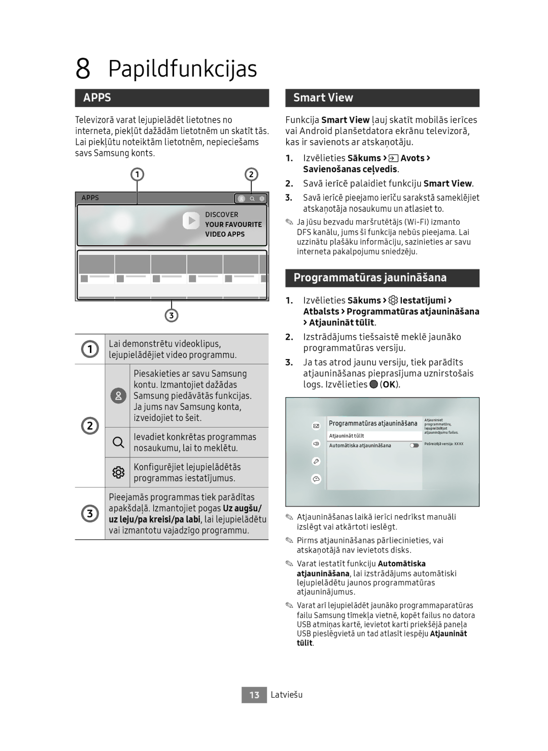 Samsung UBD-M8500/EN manual Papildfunkcijas, Programmatūras jaunināšana, Izvēlieties Sākums Avots Savienošanas ceļvedis 